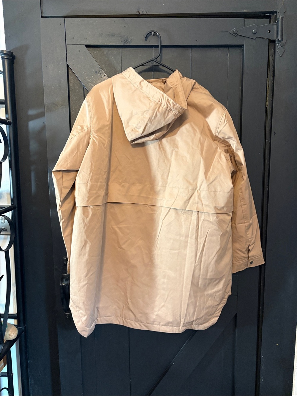 Liz Claiborne Tan Hooded Trench Coat with Teal Trim - Picture 6 of 15